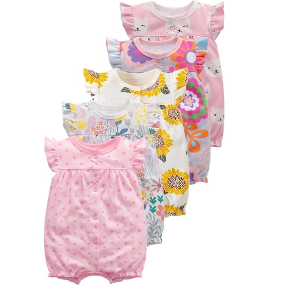 WIBACKER 100% Cotton Newborn Baby Girl Snap-up Rompers, 0-24M,Ruffle Sleeve Infant Summer 1PCS Polka Dot Jumpsuit
