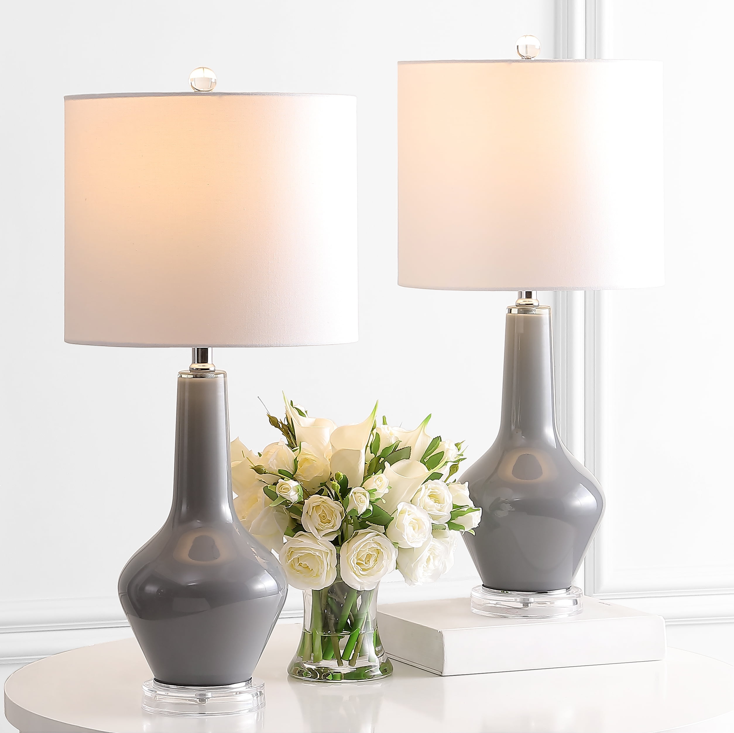 SAFAVIEH Velor 24 in. H Modern Glass Table Lamp, Smoked Grey