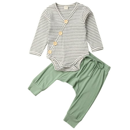 

Baby Boys Knitted Autumn Suit Long Sleeve Stripe Top+Solid Color Long Pants