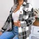 thumbnail image 4 of Abrigo a cuadros para mujer con cinturón en la cintura Chaqueta con botones de manga larga engrosada para otoño invierno Negro M, 4 of 8