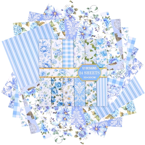 24 Sheets Scrapbook Paper, 11.8 x 11.8 Inch Double Sided Decorative Paper – 12 Designs for Junk Journal, DIY Card & Album Decoration