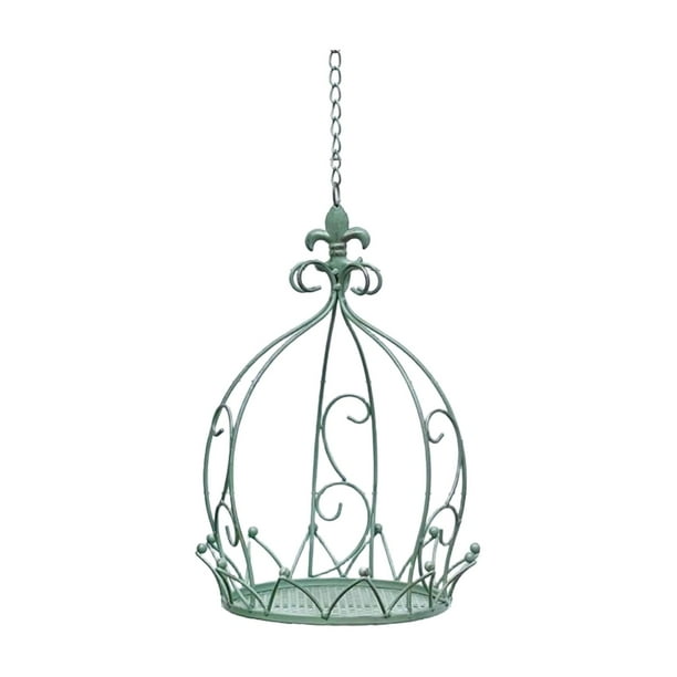 Soporte colgante para flores con forma de corona, para uso exterior, decoración de patio, 25 x 35 cm Verde