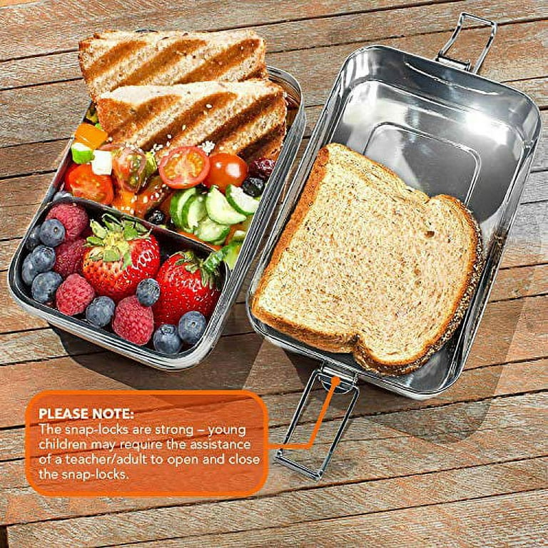 3-in-1 Stainless Steel Bento Box For Adults with Snack Pod - Holds 6 Cups  of Food, 100% Crack-Resist…See more 3-in-1 Stainless Steel Bento Box For