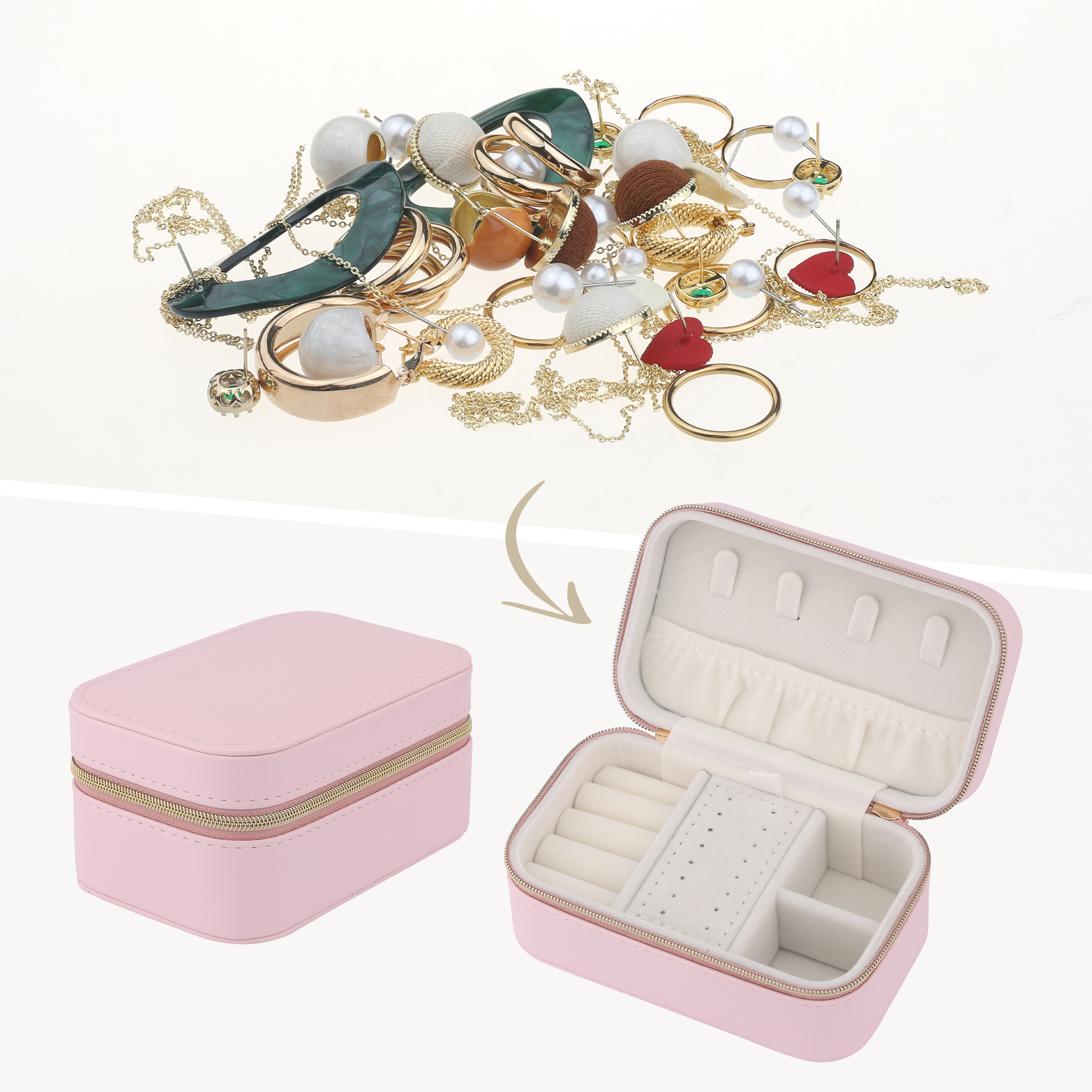 Unique Bargains Portable PU Leather Jewelry Box Mini Organizer Pink