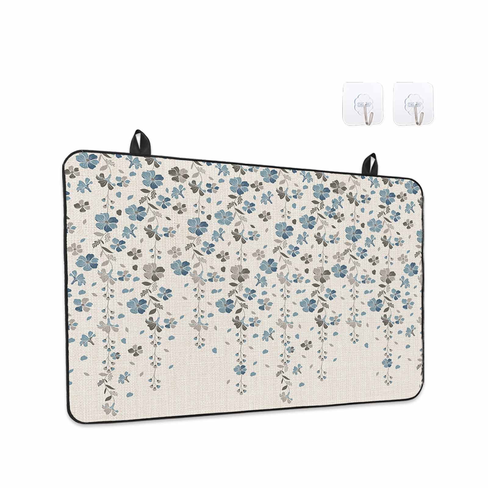 Weeping Flowers Stove Top Cover for Electric Stove, Heat-proof & Non Slip Glass Top Stove Cover Protector, Blue Grey Spring Floral Botanical Rustic Burlap Kitchen Flat Cooktop Rubber Mat 31x24 Inches