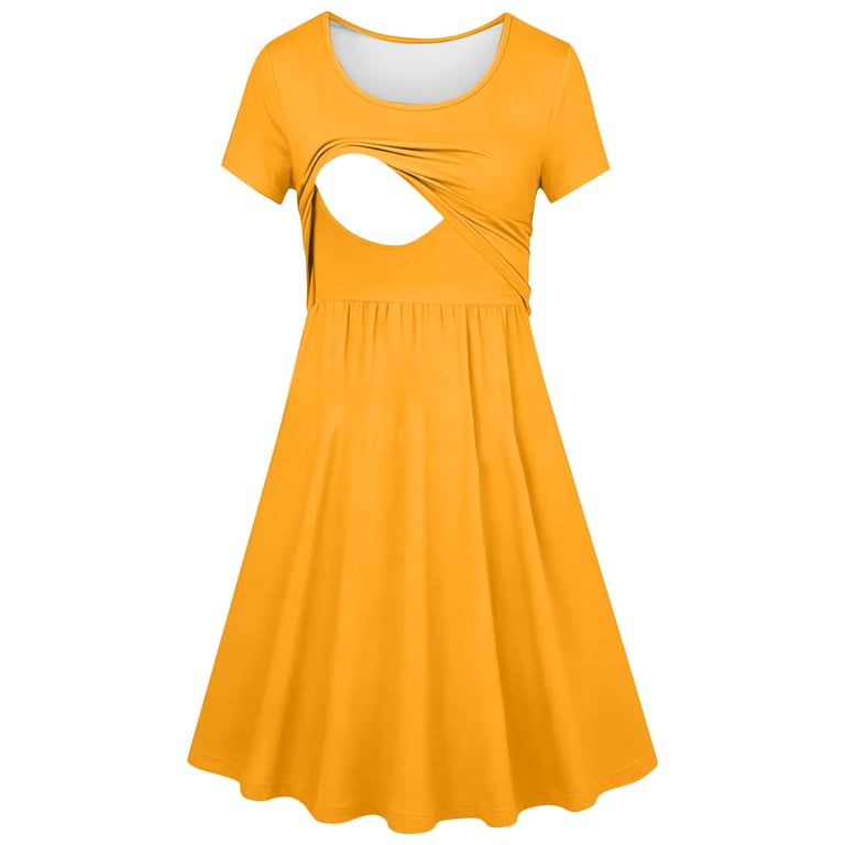 a line nursing dress Byworldtasic Women's Round Neck Short Sleeve Maternity Nursing Dress Breastfeeding A-Line Knee Length Dress, Size: Medium