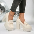 thumbnail image 5 of Gpaecead Women Bow Tassel Chunky Hight Heel Loafer Faux Leather Summer Outdoor Platform Non Slip Comfort Shoes, Beige, 5 of 7