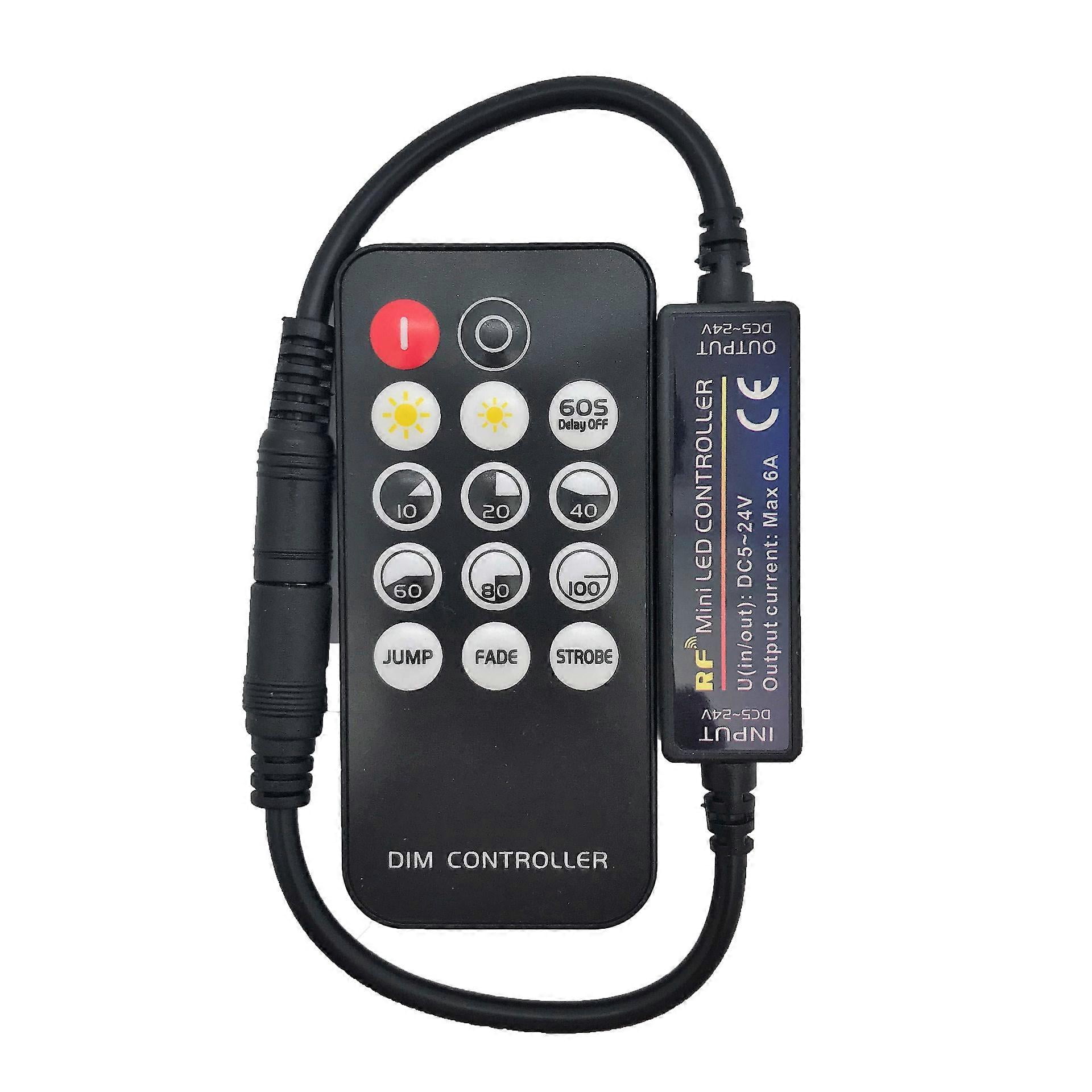 Mini Dimmer RF Wireless Per Strisce LED Monocolore, DC5-24V, 6A, 14 Tasti Con 3 Effetti Dinamici (Salto, Dissolvenza, Stroboscopio)