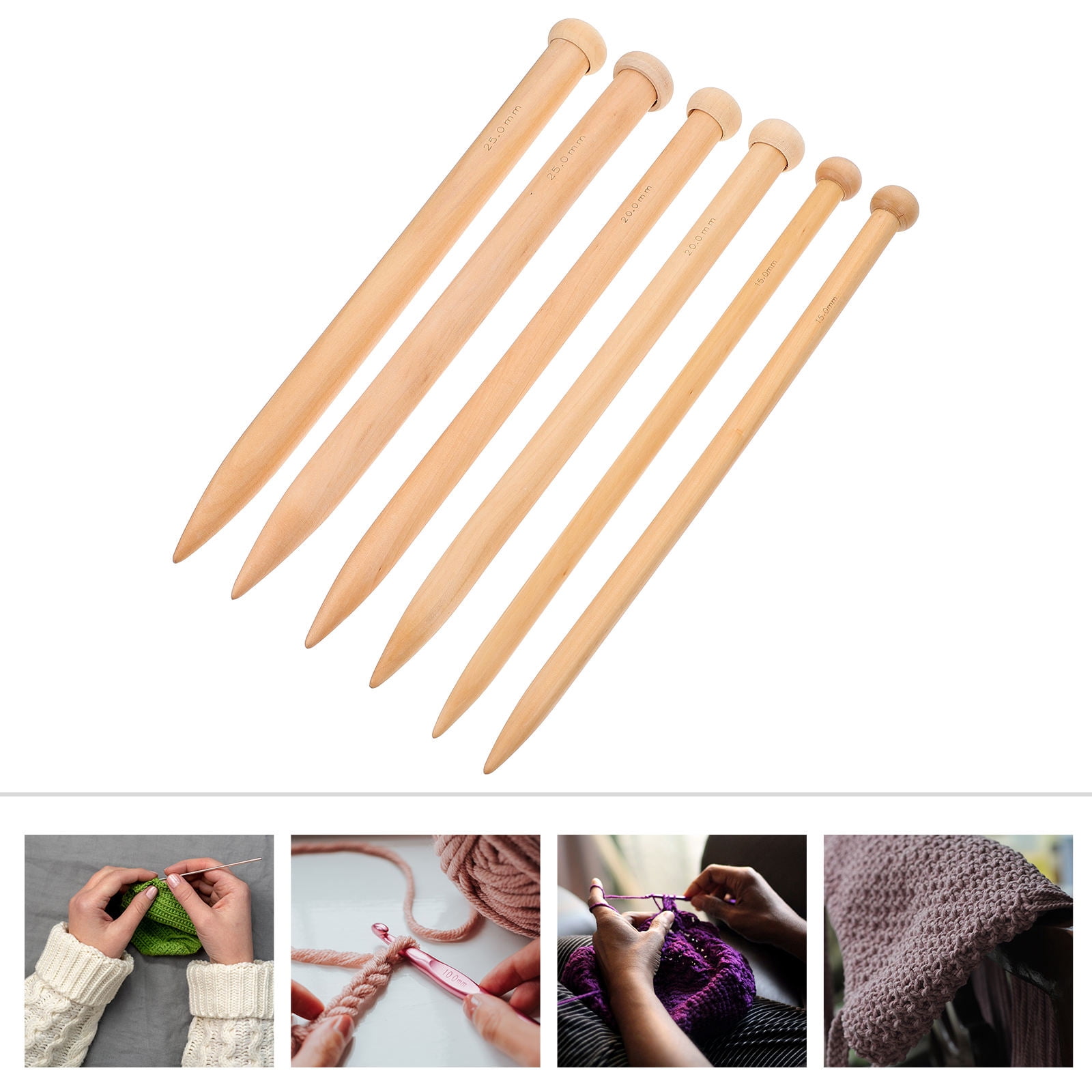 IDEANATEGRATE Knitting Needles Set 3Pairs Large For Sweaters Wood Intermediate Knitters Friend present
