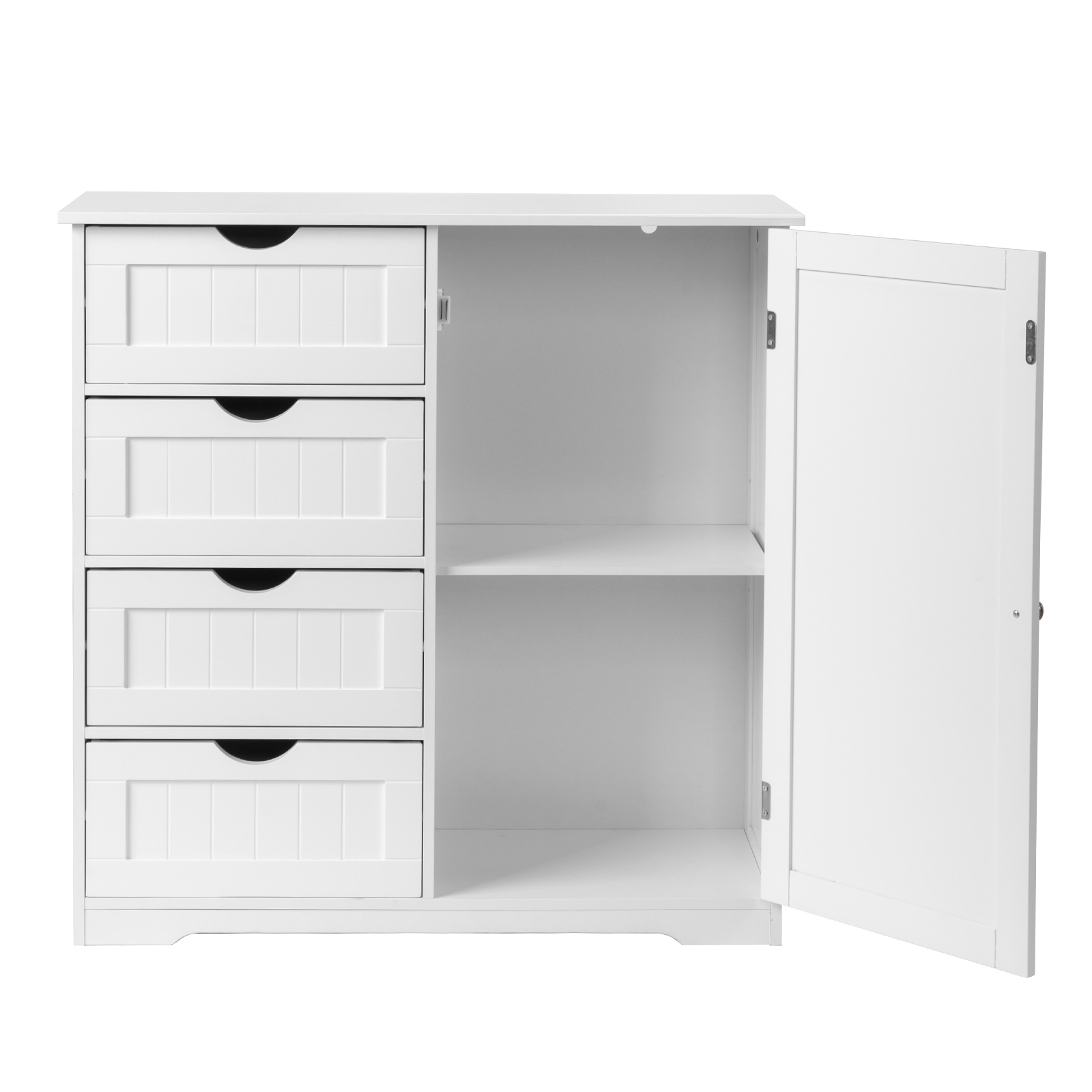 Ktaxon Larger Wooden Bathroom Floor Cabinet, Side Storage Organizer with 4 Drawers, 1 Cupboard & 2-Shelves, White