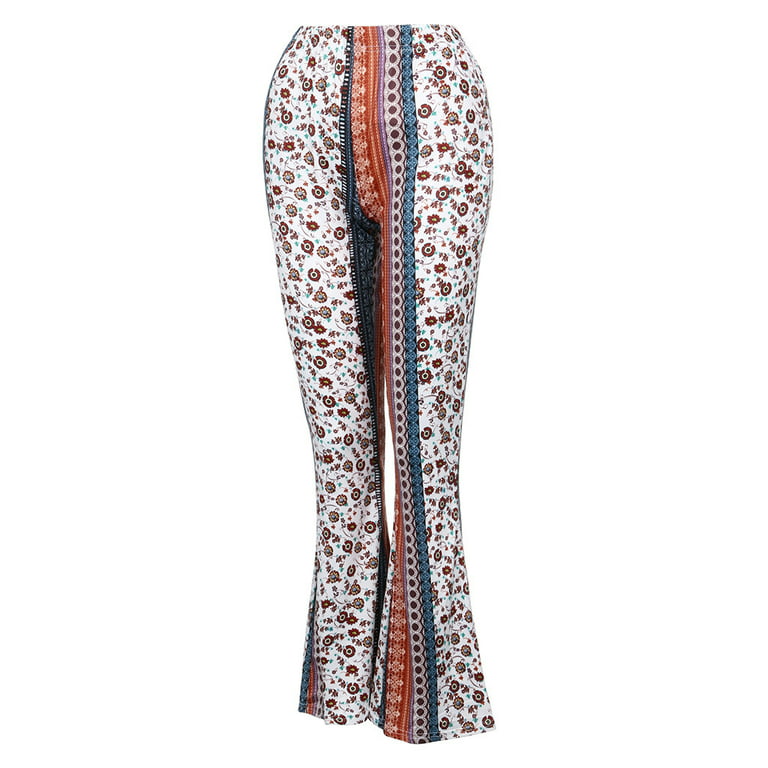 HAPIMO Sales Women High Waist Flare Pants Floral Print Stretchy Bell Bottom  Palazzo Skinny Pants Snakeskin Trousers White L