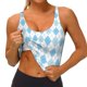 thumbnail image 3 of Balery Blue and White Squares Sujetadores deportivos con espalda cruzada para mujer, acolchados, sin costuras, de alto impacto, ideales para yoga, gimnasio, entrenamiento y fitness.-Medium, 3 of 8