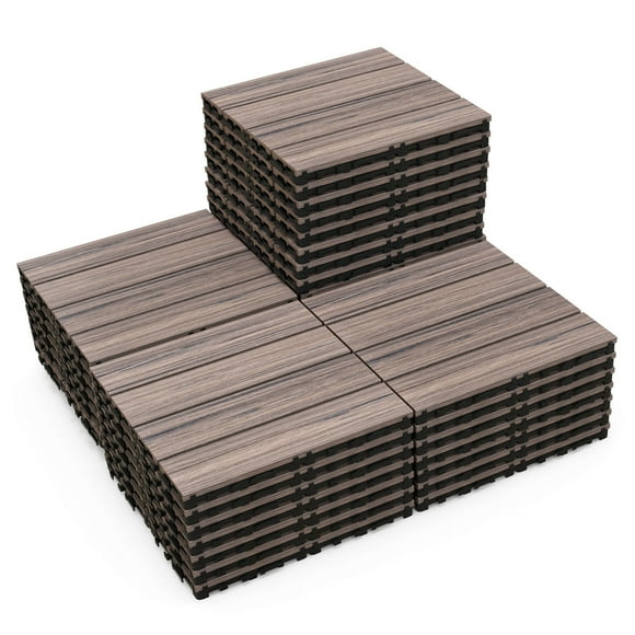 Costway 36 PCS Interlocking Deck Tiles Anti-slip Floor Tiles for Poolside All Weather Grey