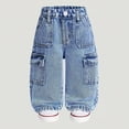 thumbnail image 2 of Mnyotv Toddler Boys Straight Leg Cargo Jeans Baggy Wide Leg Pants Spring Fall Clothes with Pockets Size 7-8 Years, 2 of 3