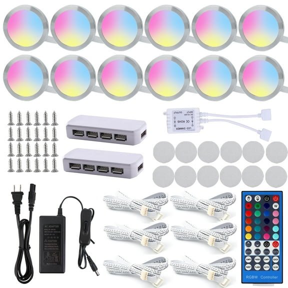 AIBOO RGBWW Color Changing Puck lights with remote control for Kitchen,Counter,Showcase Decoration( 12 Packs)