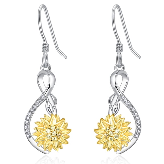 TANGPOET Sunflower Dangle Drop Earrings for Women 925 Sterling Silver 14K Gold Plated Sunflower Dangling Hook Earring Anniversary Birthday Jewelry Gifts