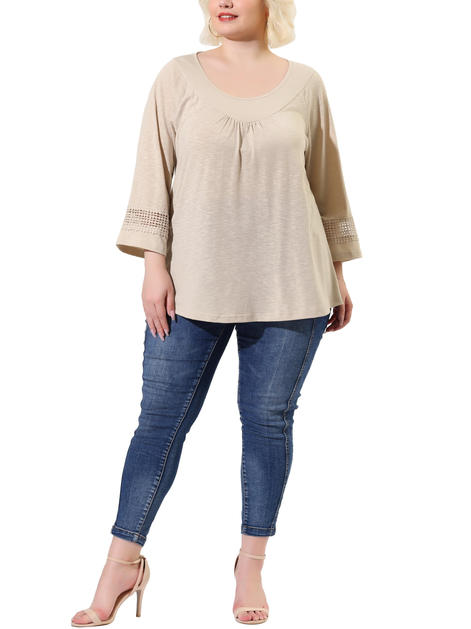 DARING DIVA Women's Plus Size Winter Kimono Long Sleeve Casual Top 2X Apricot