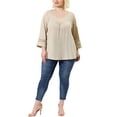 thumbnail image 3 of Agnes Orinda Women's Plus Size Tops Long Sleeve Crochet Panel Hollow Out Pleated Casual Tunics Blouse 3X Apricot, 3 of 9