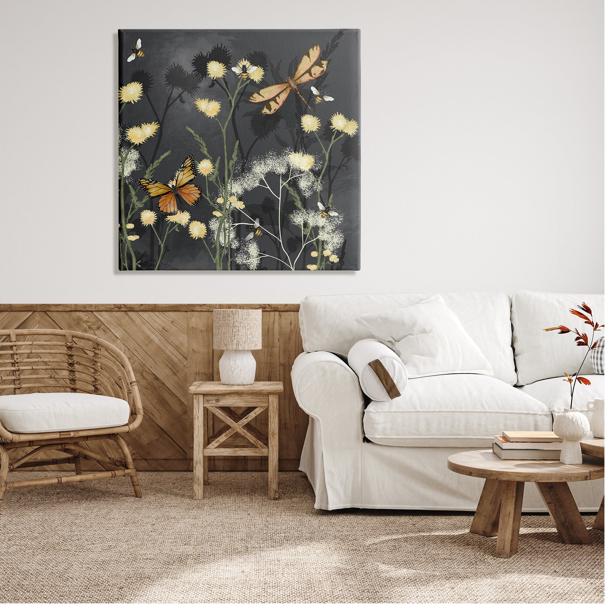 Stupell Industries Herbs & Insects on Grey Botanical & Floral Painting Gallery Wrapped Canvas Print Wall Art, 36 x 36