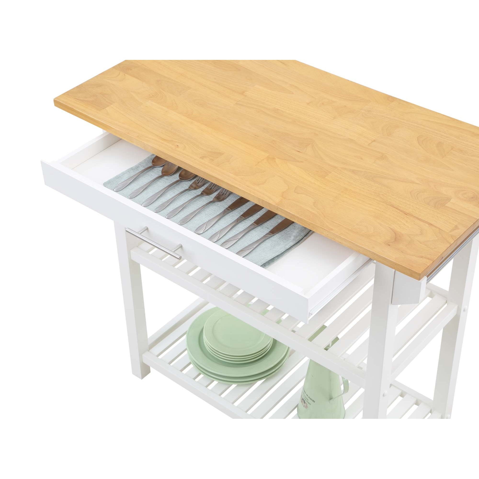 Convenience Concepts Designs2Go 3 Tier Butcher Block Kitchen Prep Island with Drawer, White/Butcher Block