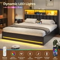 thumbnail image 4 of King Size Bed Frame with Bookcase Headboard, Wooden Bed Frame King Size with Charging Station, 4 Storage Drawers and LED Lights, with Type-C and USB, No Box Spring Needed, Black, 4 of 9
