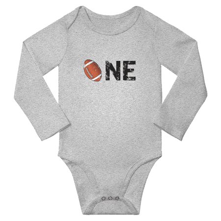 

1st Birthday Football One Year Old Funny Baby Long Sleeve Clothes Boys Girl Bodysuit (Gray 12-18M)