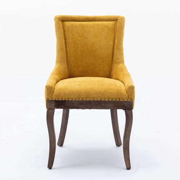 Gearwell Upholstered Dining Chairs, Fabric Side Chairs Set of 2 with Solid Wood Legs and Bronze Nailhead Trim, Golden Yellow Kitchen and Dining Room Seating