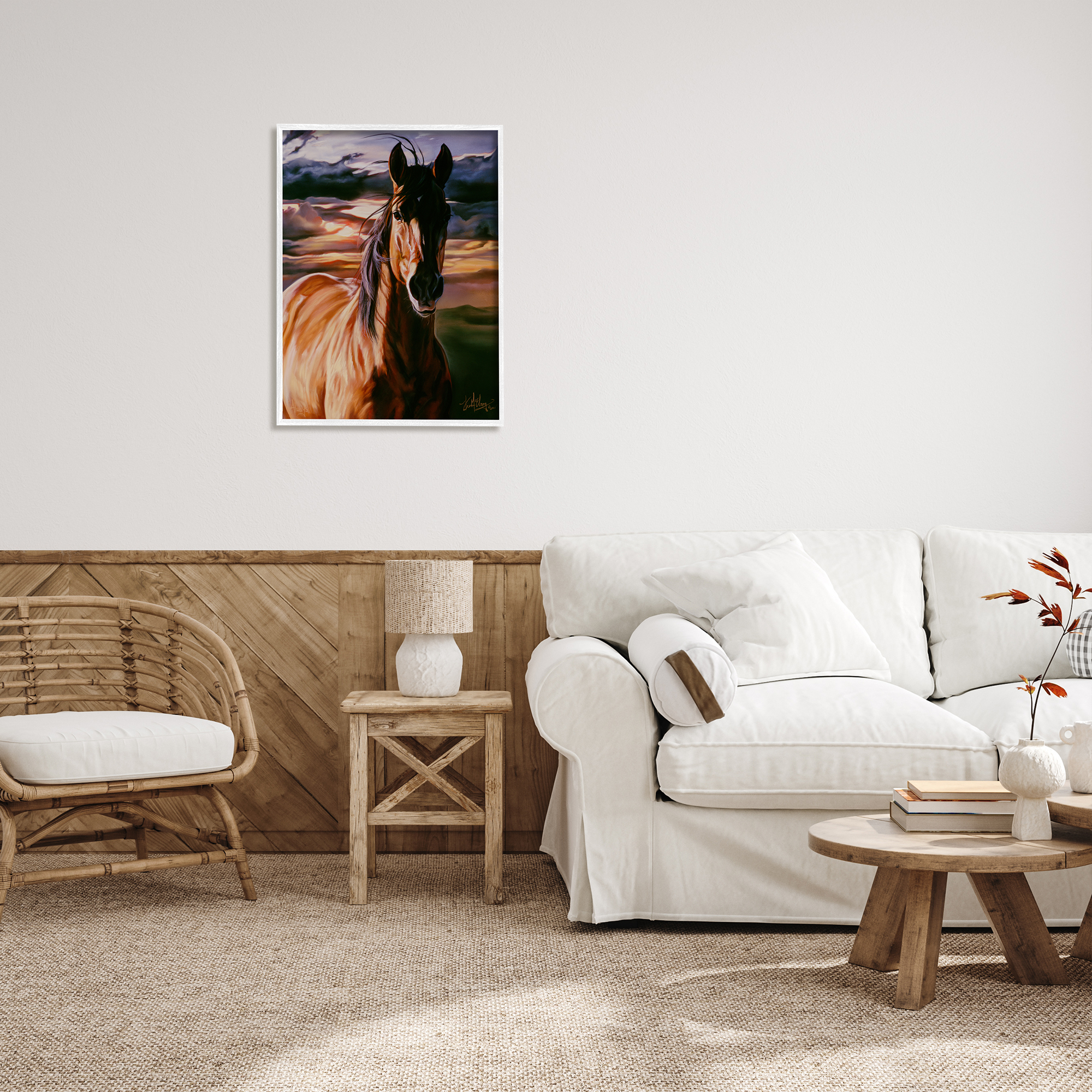 Stupell Industries Horse Landscape Painting Animals & Insects Painting White Framed Art Print Wall Art, 24 x 30
