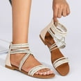 thumbnail image 6 of YangJinLian Women Dressy Summer Flat Strappy Cute Casual Beach Shoes Beige, 6 of 8