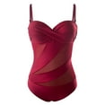 thumbnail image 5 of Elainilye Fashion Swimsuit One Piece Siamese Sexy Perspective Lace Solid Swimwear Sling One-piece Swimsuit,Red, 5 of 6