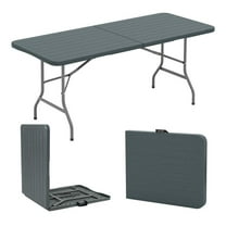 GVN Picnic Tables for Backyard,6 Feet Folding Table with Wood Grain HDPE Tabletop and Safe Lock Mechanism-Gray