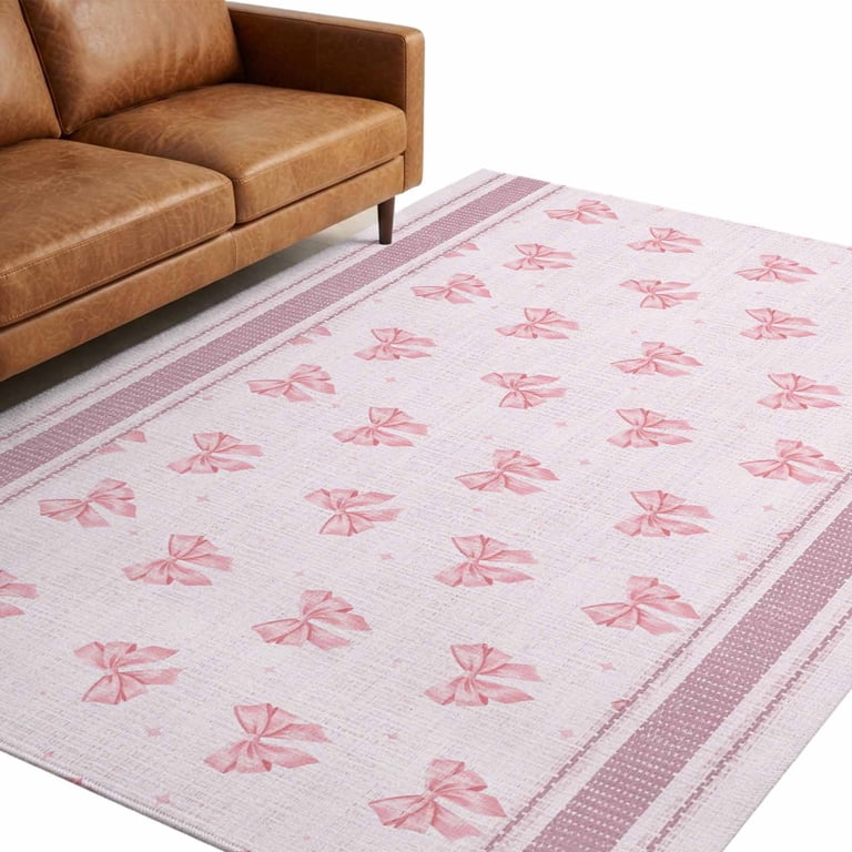 8x10 Area Rugs, Pink Bow Non-Skid Rubber Backing Large Rectangle Rugs ...