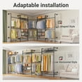 thumbnail image 3 of Timate F5 Expandable Wall Mounted Clothes Rack, Heavy Duty Industrial Pipe Closet System with 8 Shelves & 4 Hanger Rods (Fits 10'3"-12'3" Spaces), Black, 3 of 6