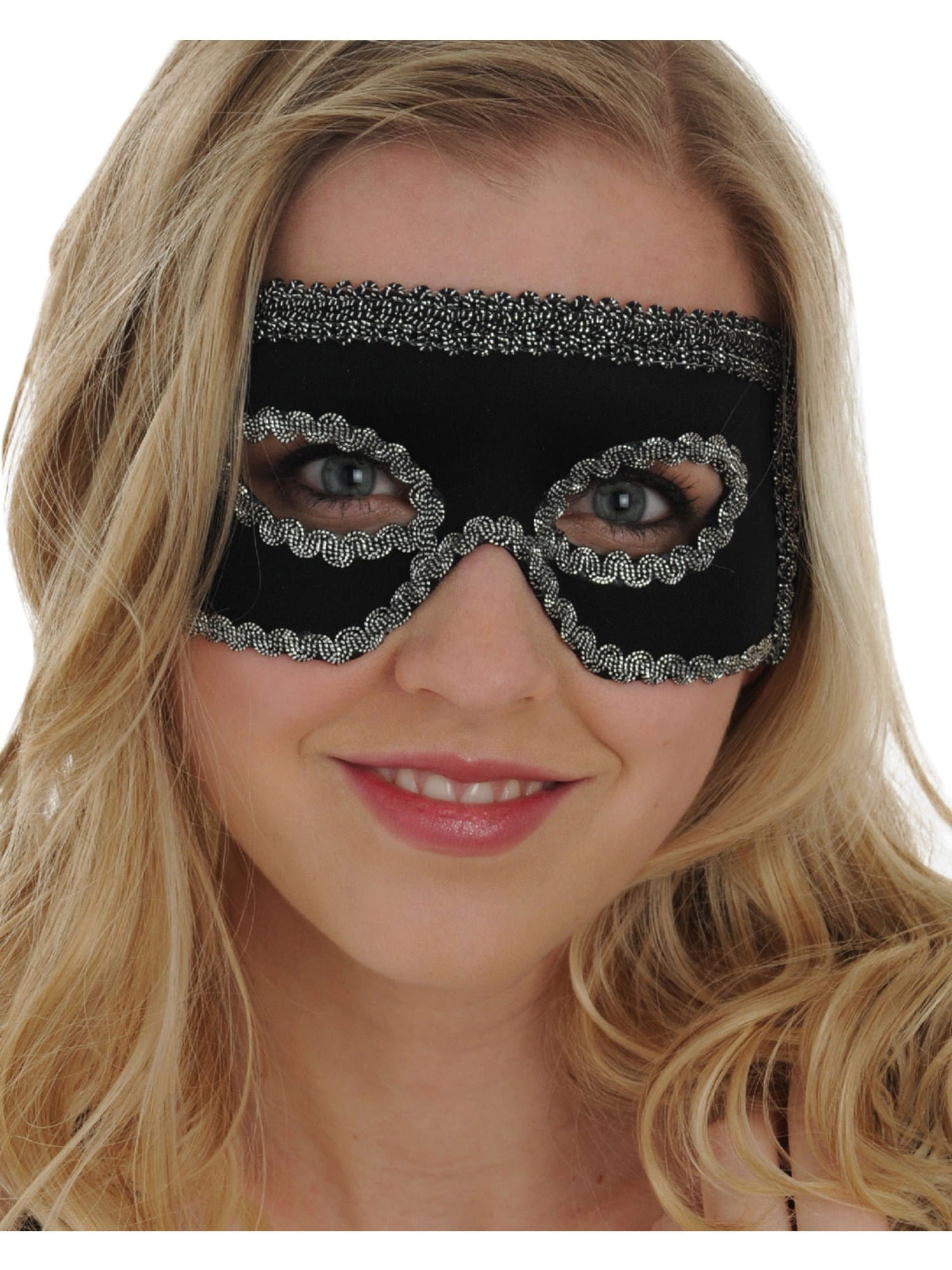 Black Mask Silver Trim Italian Eye Mask Mardi Gras Masquerade Halloween