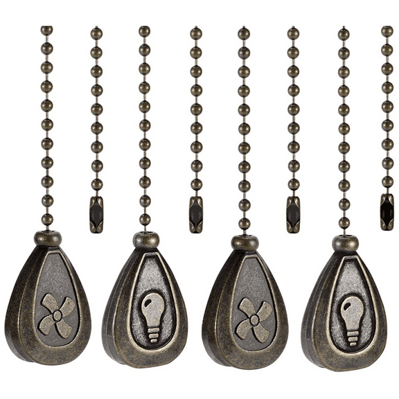 4 Pack Bronzed Ceiling Fan Pull Chain Extension, Classic Drop Shaped Pendant Chains for Fans and Lights