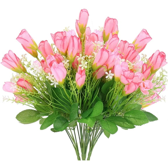 Sunjoy Tech Faux Silk Tulips 14" Artificial Pink Wedding Bouquet