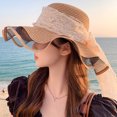 thumbnail image 2 of SikaFu Summer New Lace Pearl Sun Hat Fashion Sun Hat Seaside Holiday Bow Ribbon Straw Hat Lady, 2 of 8