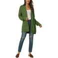thumbnail image 2 of INSPIRE CHIC Women's Fall Winter Long Sleeve Cable Knit Open Front Sweater Cardigan with Pockets M Army Green, 2 of 6