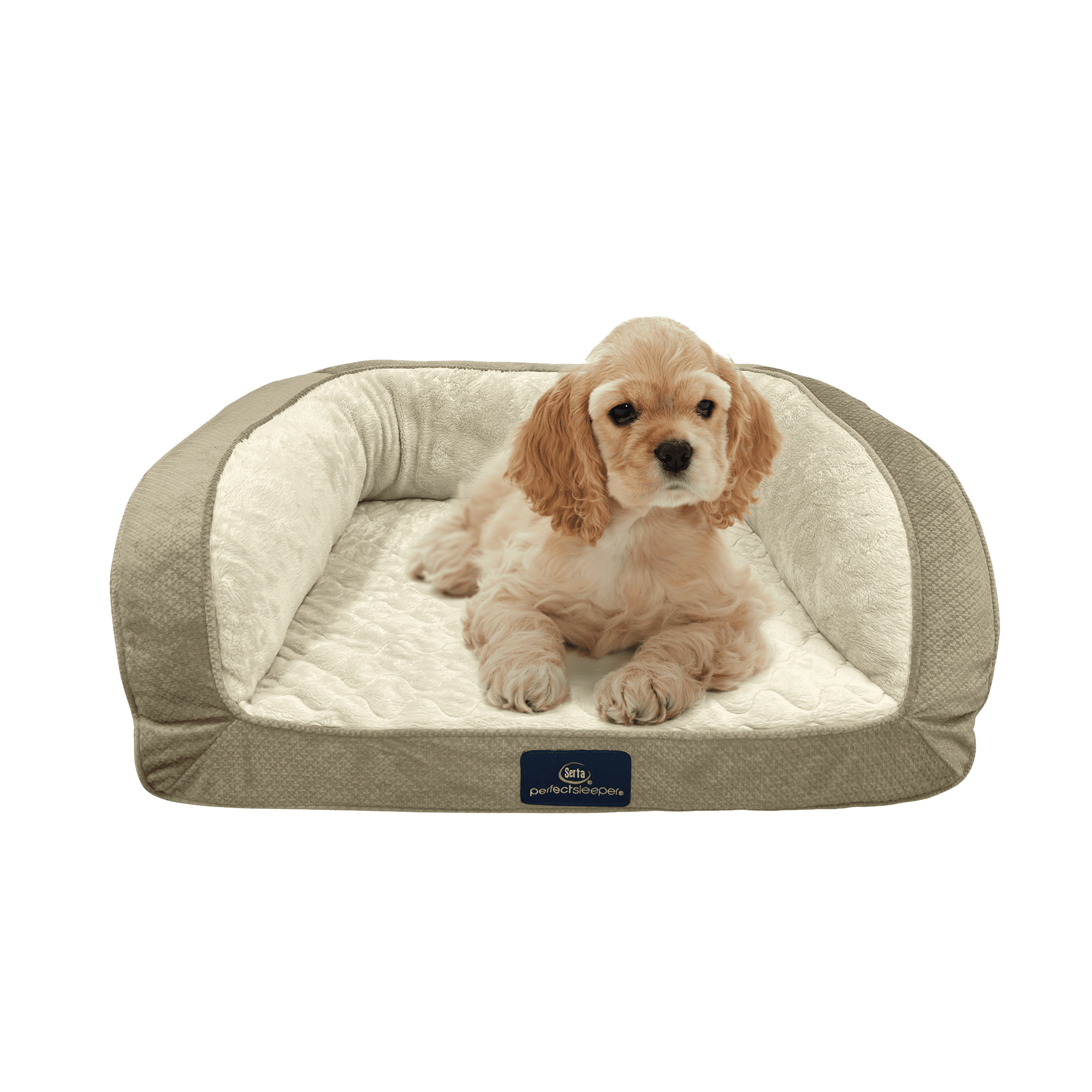 Serta Quilted Orthopedic Bolster Couch Cat & Dog Bed, Tan, Small
