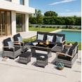 thumbnail image 2 of MEISSALIVVE 8 Pieces Patio Furniture Set with Dining Table, Outdoor Wicker Conversation Set with 3-Seat & 2-Seat Sofas, Wood Armrest Swivel Chairs, 2 Ottomans, Black, 2 of 10