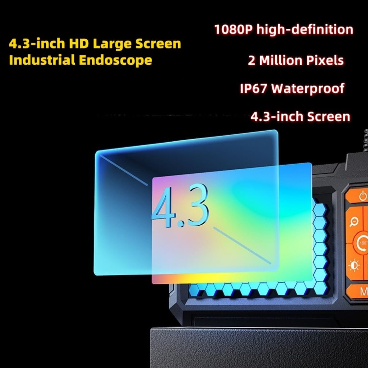 Digital Camera Borescope, Endoscope Camera with 4.3" IPS 1920P HD Screen, 16.4FT Long with 8 LED Lights 8MM Semi-Rigid Cord Waterproof Bore Scope