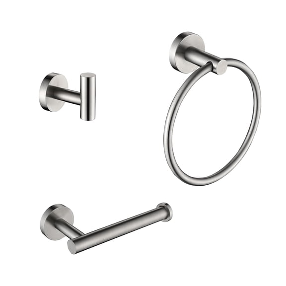 JERFIT 3-Piece Brushed Nickel Bathroom Set, Towel Bar, Towel Ring & Paper Holder, Modern Stainless Steel Hardware