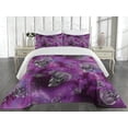 thumbnail image 2 of Ambesonne Skull Quilted Coverlet 3 Pcs, Halloween in Outer Space, Queen Size, Black and Purple, 2 of 4
