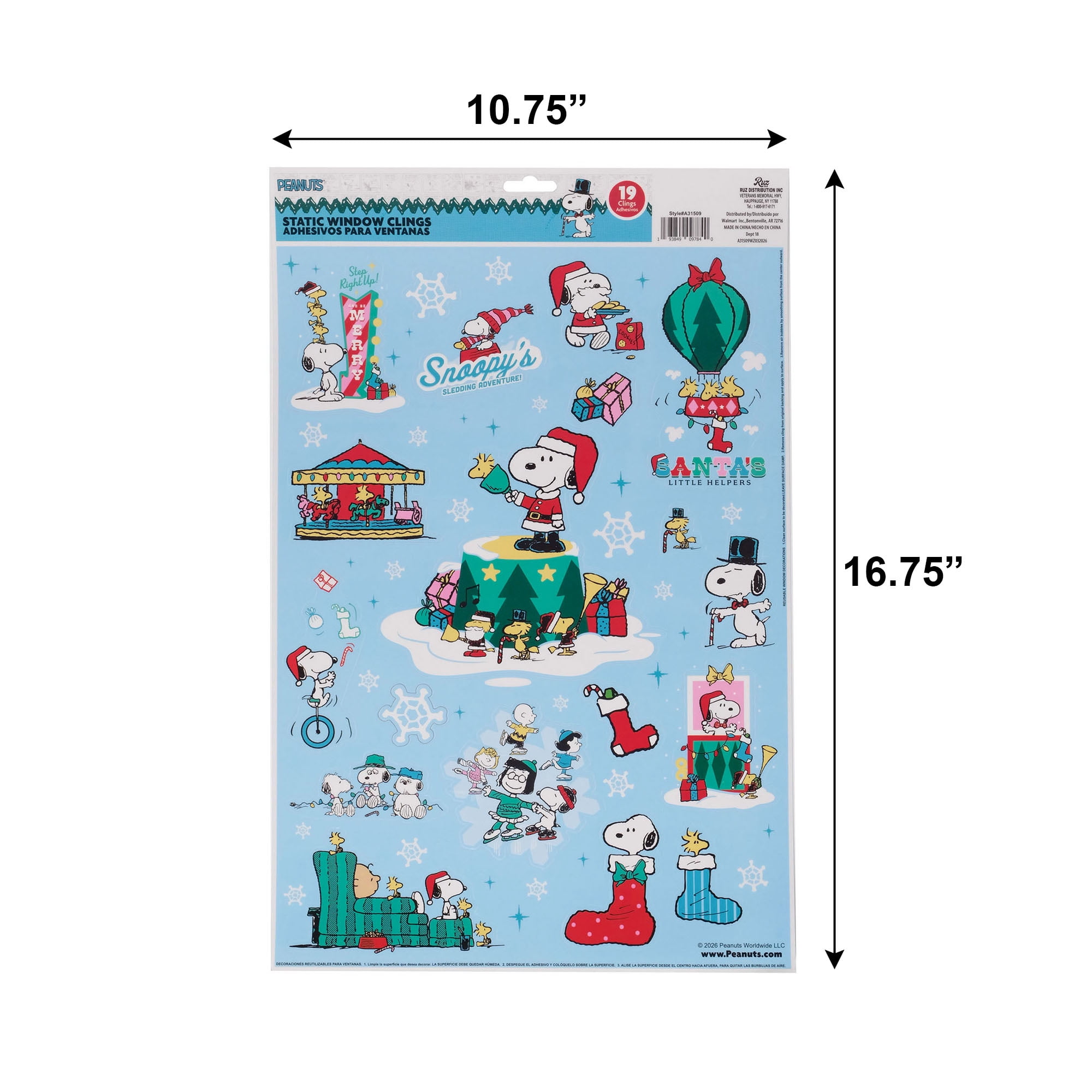 Peanuts Snoopy Christmas Window Clings, 19‑Piece Holiday Static Window Decorations – Snoopy & Woodstock Festive Designs