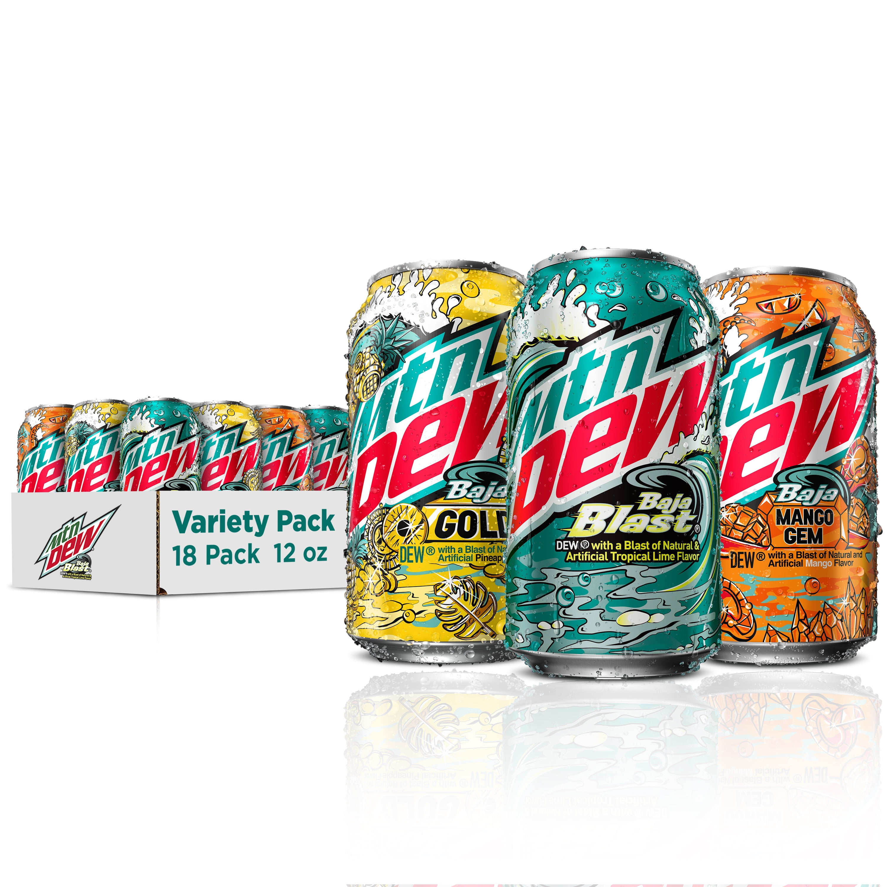 Mountain Dew Baja Tropics, 3 Flavor Variety Pack, 12 oz, 18 pck