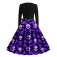 thumbnail image 3 of Women's Halloween Dresses Long Sleeve Cocktail Swing Dress Vintage Skeleton Pumpkin Printed Cosplay Party Costume, 3 of 3