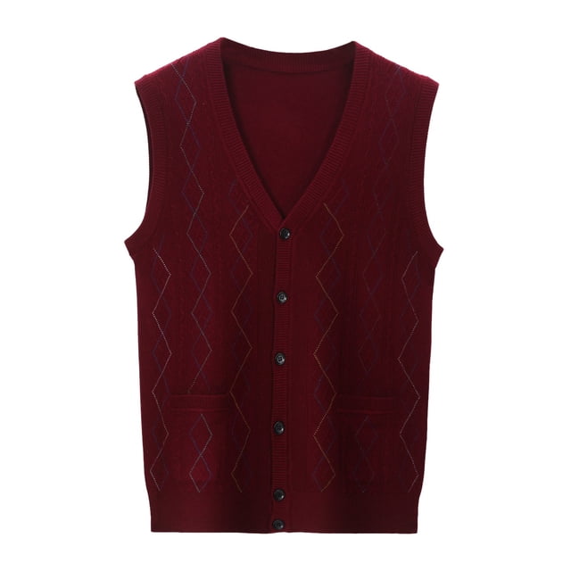 Gilet Sans Manches en Mélange de Laine à Col en V pour Hommes Automne Hiver avec Boutons devant Sans Col pour Tenue Décontractée