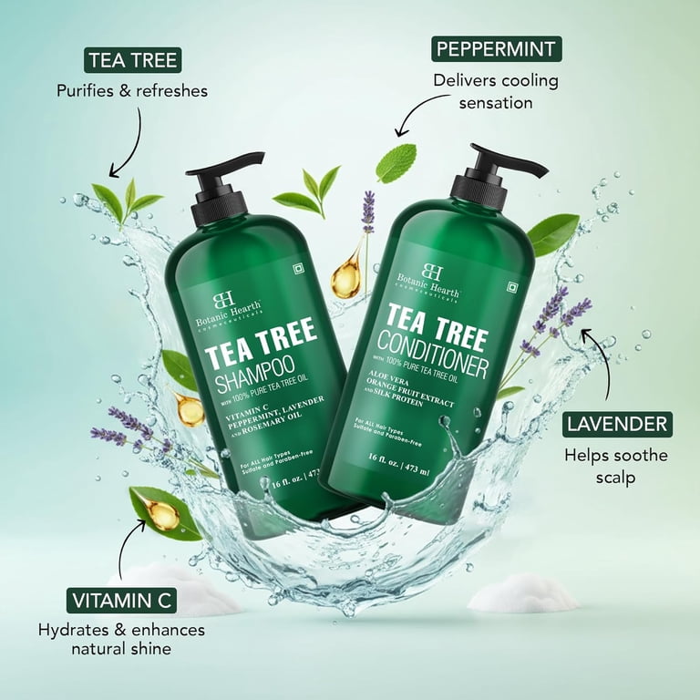 Botanic Hearth Tea Tree Shampoo & Conditioner Set, 16 fl oz each