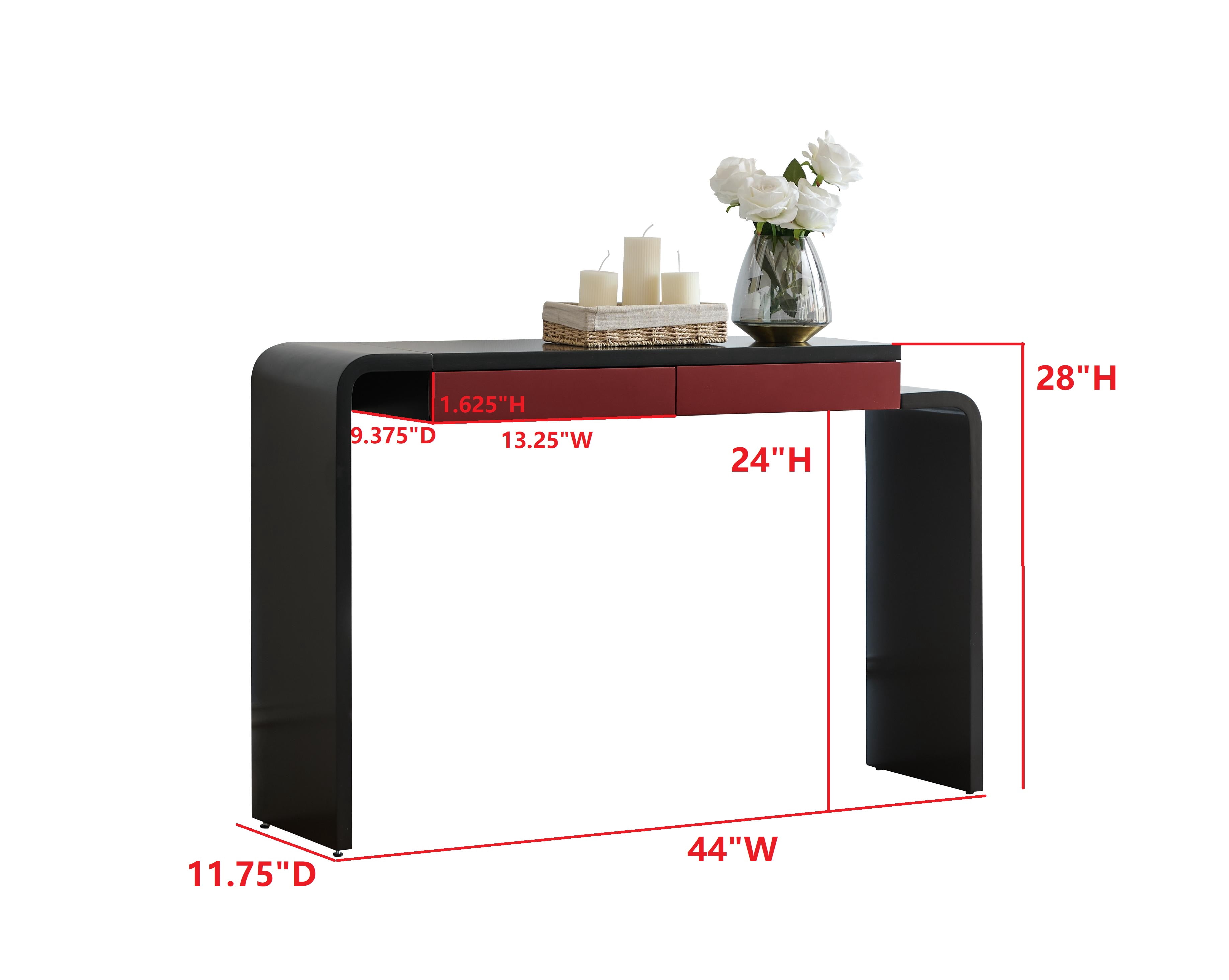 Kings Brand Furniture Yuma Wooden Console Table - Contemporary Thin Sofa Table, Side Table, Entryway Table with 2 Drawers Perfect for Hallway, Living Room, Foyer (Black)