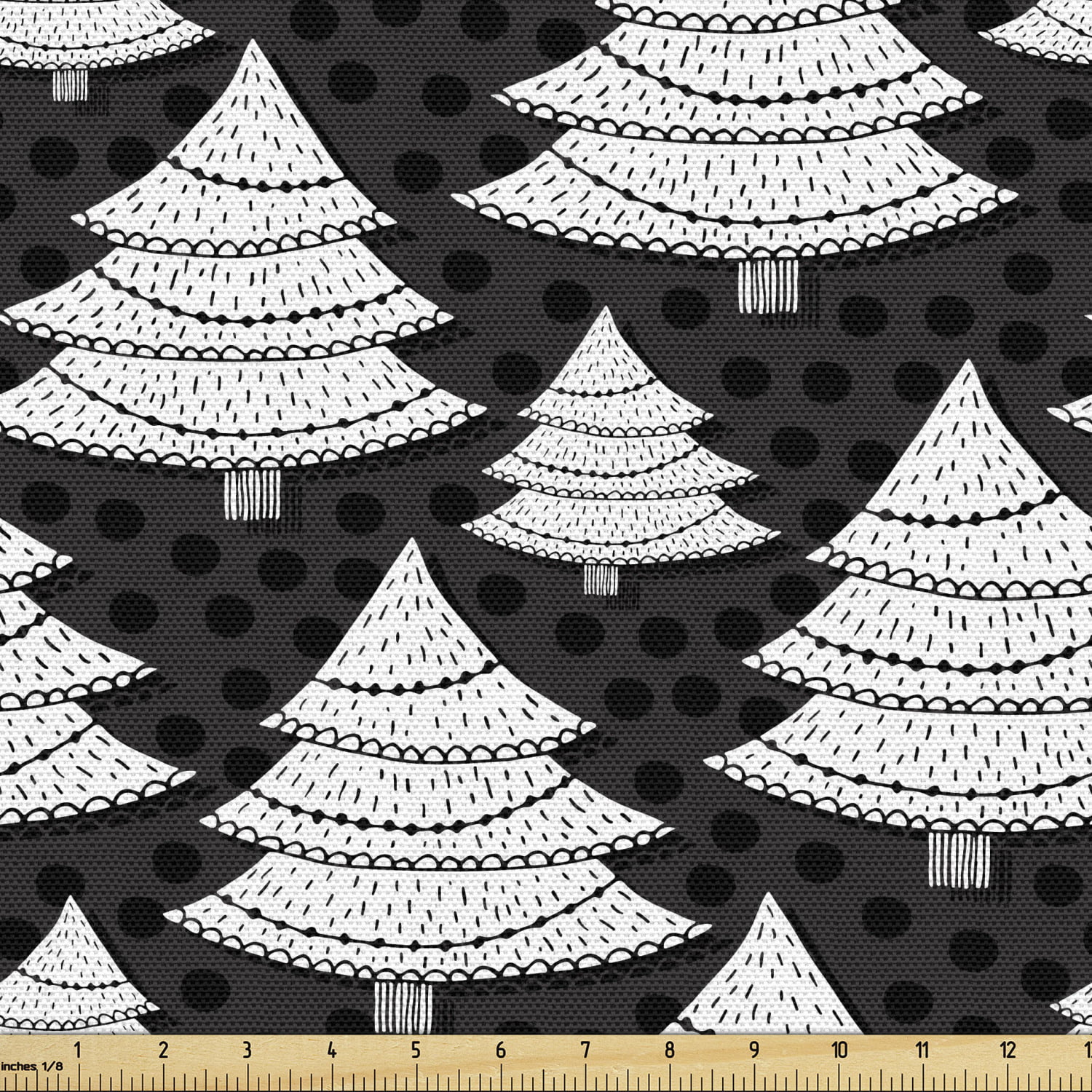 100% Cotton Fabric by the Yard,Quilting,Apparel,HomeDecor Metallic Christmas Trees Crafts,Holidays,White Red Green Specks,Black Background